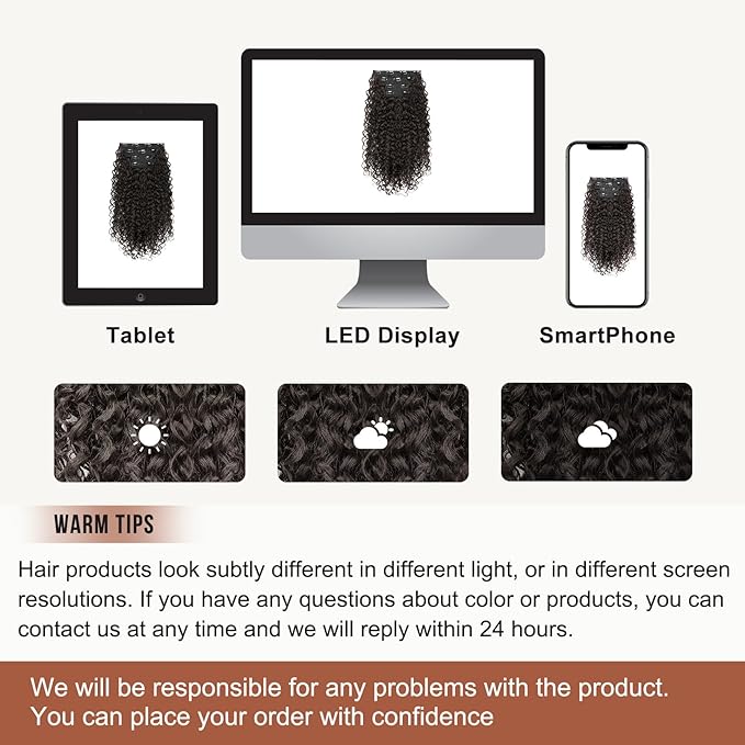 Clip in Hair Extensions, FLUFYMOOZ 4PC 100％ Pure Protein Silk Hair Extensions Long Soft Natural Hairpiece 20 Inch Curly Hair Extension for Women (Dark Chocolate Brown)