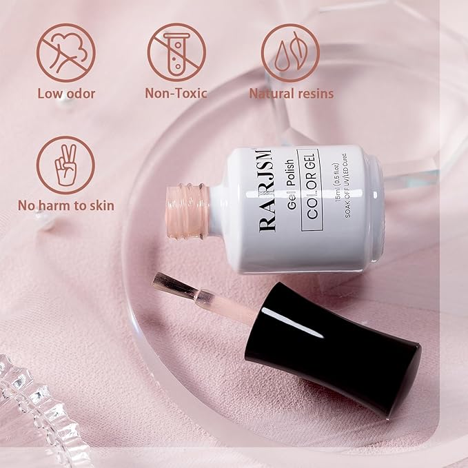 RARJSM Nude Apricot Pink Gel Nail Polish with PinkPearl Shell Glitter Clear Sheer Skin Tone Shimmer Gel Polish 15ml UV LED Soak Off Transparent Soft Pink Home Salon French Manicure Curing Requires