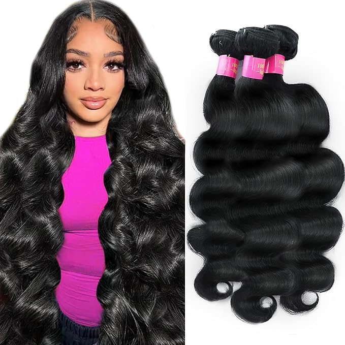 12A Human Hair Bundles 100% Unprocessed Brazilian Virgin Body Wave Bundles Human Hair 28 30 32 Inch Weave 3 Bundles Wavy Human Hair Bundles Natural Black