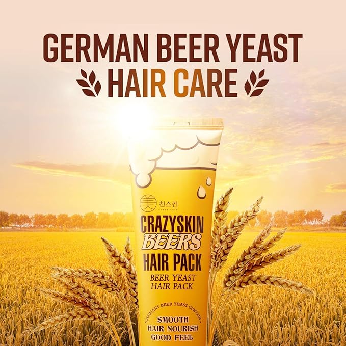 CRAZY SKIN Beer Yeast Hair Treatment Mask - pH5.5 Protein, Keratin, Argan/Camellia Oil, Collagen for Repair and Color Treated Hair 13.5oz(400ml)