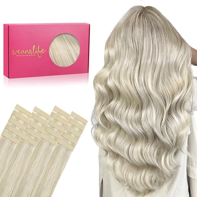 WENNALIFE Tape in Hair Extensions Human Hair, 20pcs 30g 10 inch Ash Blonde Highlighted Platinum Blonde Remy Hair Extensions Straight Human Hair Tape in Extensions Skin Weft Tape Extensions Human Hair