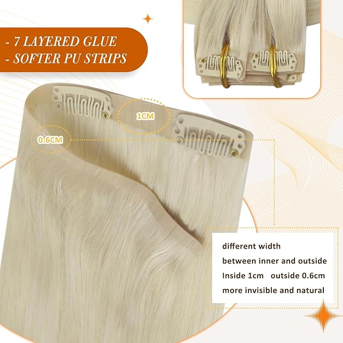 Full Shine Clip in Hair Extensions Blonde Human Hair Clip in Extensions Invisible Remy Hair for Women Platinum Blonde Real Hair Clip ins 20 Inch 8 PCS 120 Grams