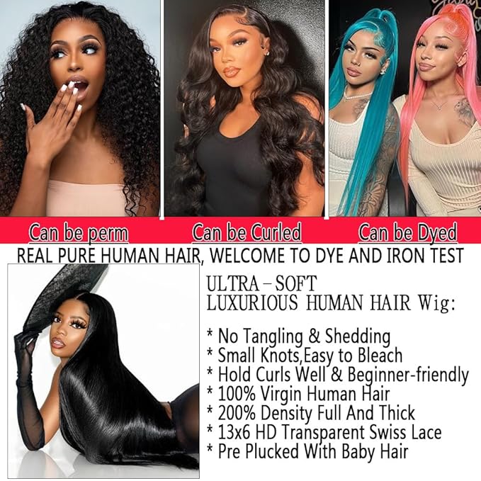 32 Inch 13x6 HD Lace Front Wigs Human Hair Straight Wigs Human Hair Pre Plucked 200 Density Glueless Wig Natural Black 13x6 Lace Frontal Wigs for Women