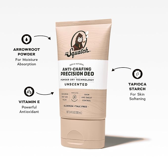 Dr. Squatch Whole Body Deodorant for Men - Odor + Sweat Control - Aluminum + Talc Free - Natural Ingredients - Dermatologist-Tested for All Skin Types - Unscented (3.4 fl oz, 2-Pack)