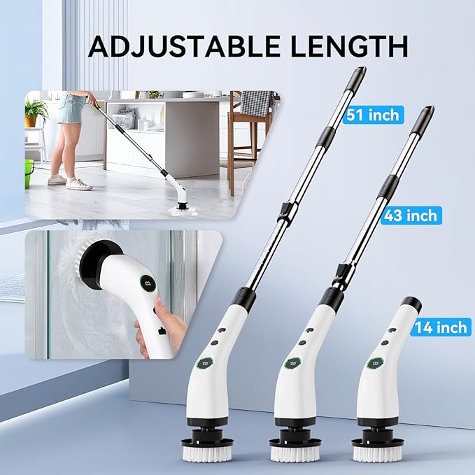 Electric Bathroom Cleaning Brush, Cordless Spin Scrubber Full Body Waterproof IPX7 (Extend Handle Included)