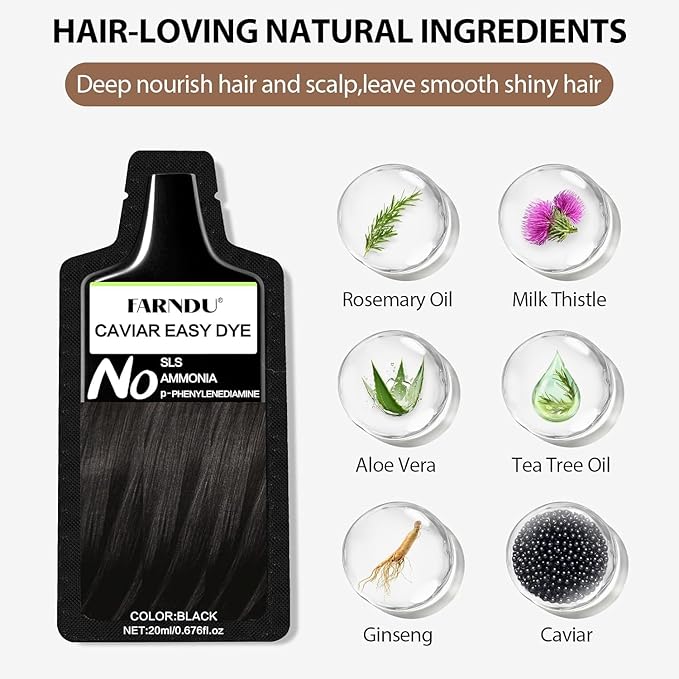 Black Hair Dye for Women Men, Ammonia Free, PPD Free, 100% Gray Hair Coverage Hair Dye Shampoo 4 Pack