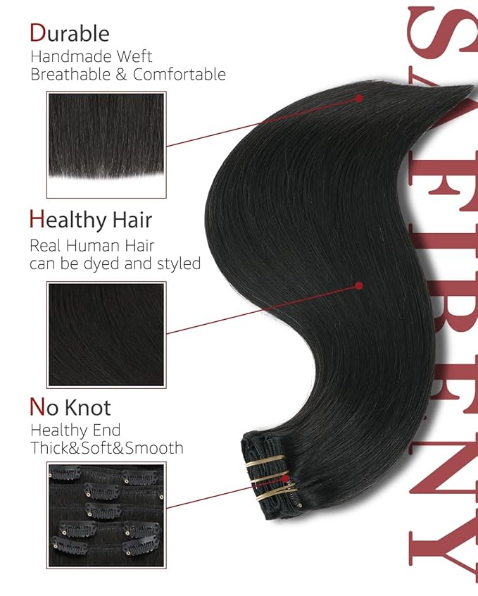 Clip in Hair Extensions Real Human Hair, 18 Inch 120g, #1B Natural Black,Remy Human 6Pcs With 18 Clips Hair Extensions Clip ins for Women, Natural Human Hair(#1B,18'')
