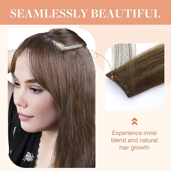 GOO GOO Invisi Edge Clip in Hair Extensions Set, 20inch 150g, 5pcs Injected Seamless PU Clip ins and 2pcs Classical PU Clip ins, Virgin Real Human Hair, #(T4B/26) P4B