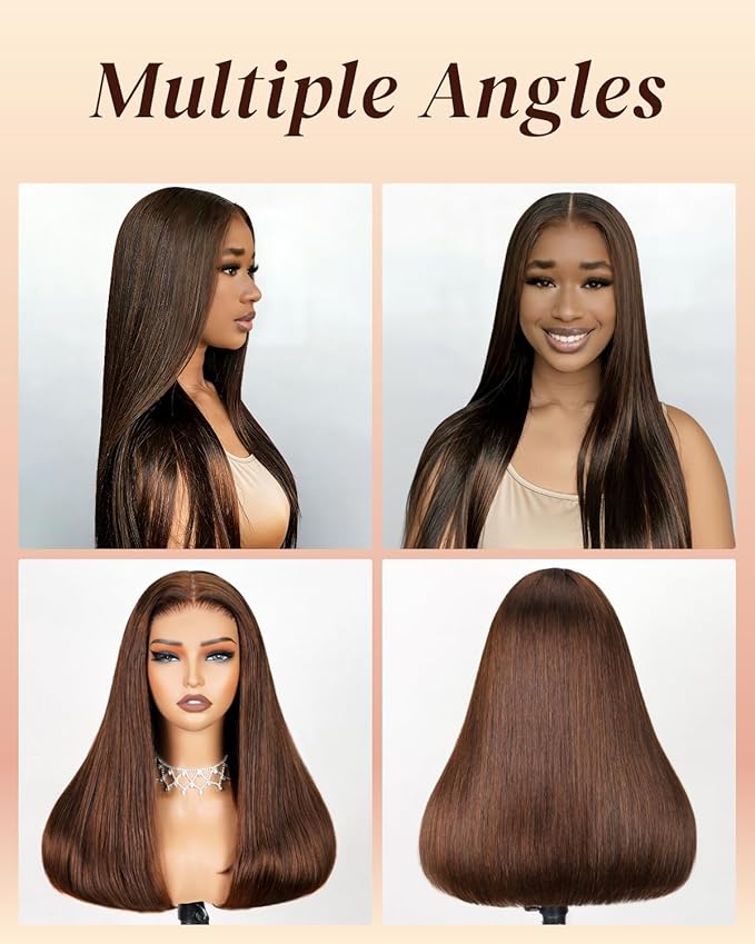 Arabella 6x5 Ready to Go Glueless Wigs Human Hair 230% Density Lace Front Wigs 100% Human Hair 12A Pre Cut Lace Pre Plucked Bleached Knots 4# Brown Straight Wig Human hair (20inch, 6x5 Straight Wig)