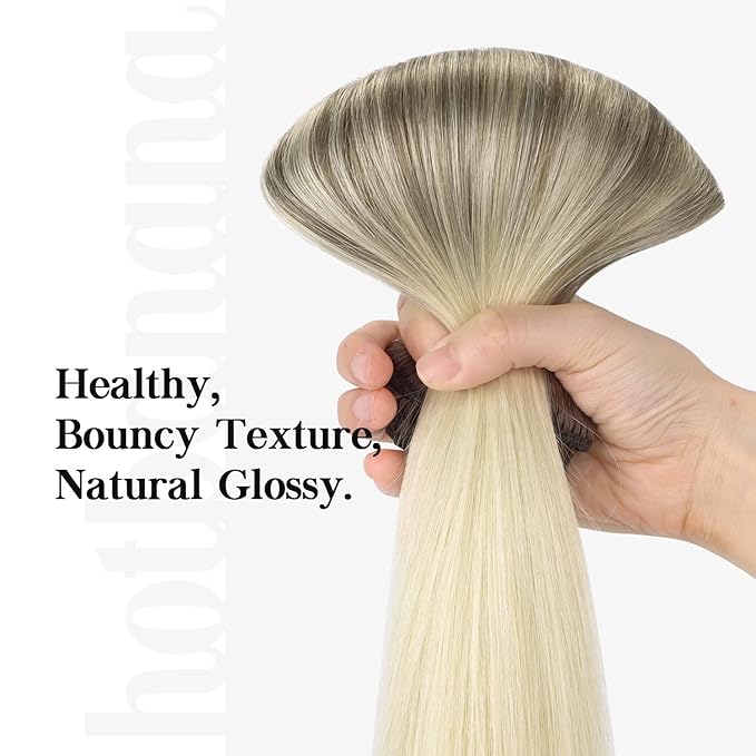 HOTBANANA Human Hair Clip in Extensions, Ombre Sandy Brown to Platinum Blonde 120g Real Human Hair Remy 18 Inch Straight 7pcs