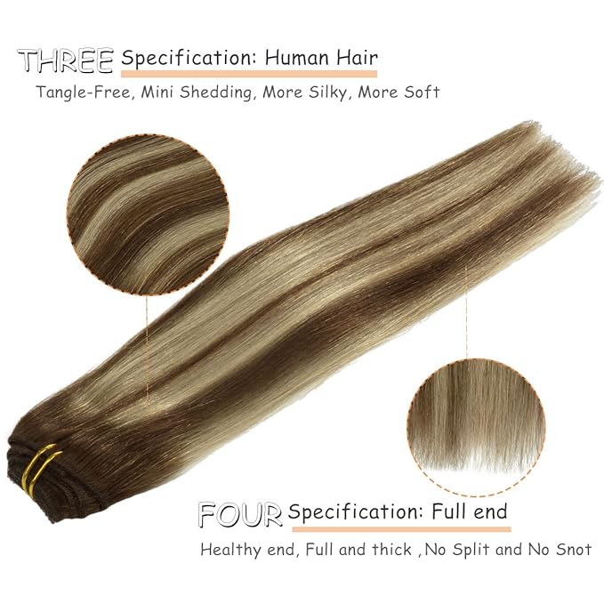 Caliee 14 Inch Clip in Hair Extensions Real Human Hair 7 PCS R4A-4A/26 Balayage Chocolate Brown to Honey Blonde Daily Use 120 G Long Straight Hair Extension Clip in for Women Soft
