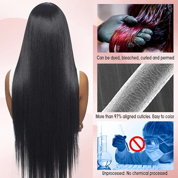 Human Hair Bundles,Straight 4 Bundles 10 12 14 16 Inch,16A Bundles Human Hair,100% Unprocessed Virgin Brazilian Hair Extensions Double Weft, Quick Weave Sew In Hair Bundle