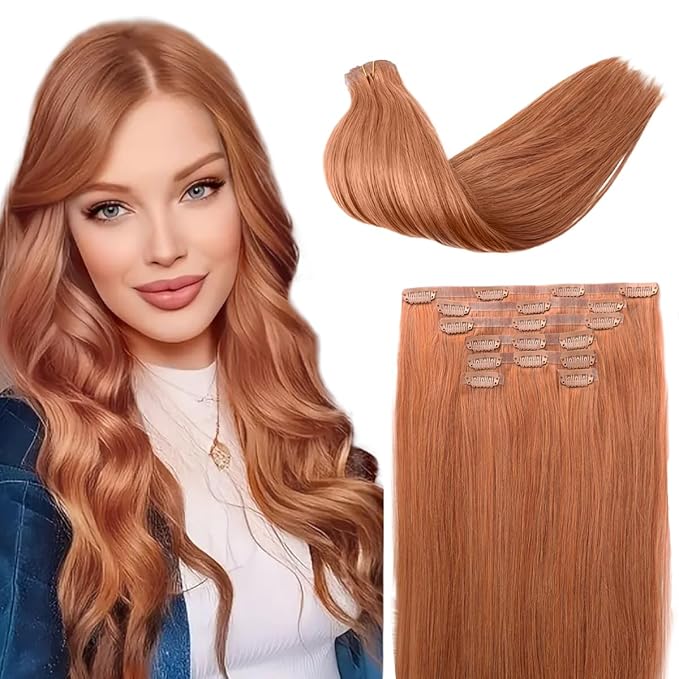 Seamless Clip in Hair Extensions Real Human Hair For Women 125g 20 Inch Copper Invisible PU Skin Weft Red Remy Human Hair Extensions clip ins 7Pcs 18 Clips
