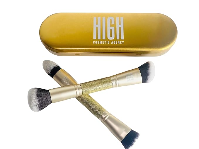 Dual-Ended Makeup Brush Set by High Cosmetic Agency – Professional 4-Piece Kit for Foundation, Blush, Bronzer & Concealer | Soft Bristles | Cream & Liquid Compatible.JUEGO DE BROCHA PARA MAQUILLAJE