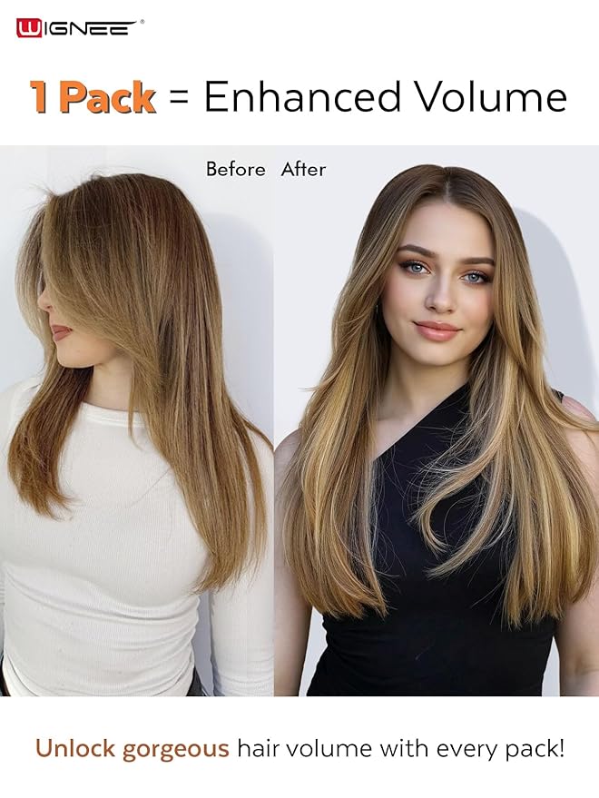WIGNEE Double Invisible OVO Balayage Hair Extension Genius Invisible Weft with Holes 18 Inch Highlight Honey Blonde Remy Human Hair Extension Sew ins Straight Extension Hair Weaves 5 PCS 100g (T4/27)
