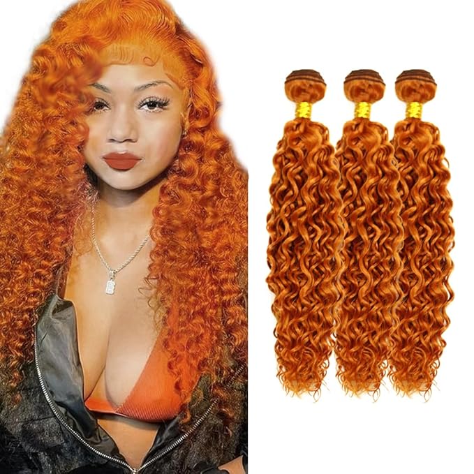 24 26 28 Inch Ginger Bundles Human Hair #350 Orange Water Wave 3 Bundle Unprocessed Brazilian virgin hair Weave Extensions Double Weft 50 Grams/Bundle Colored Ginger Bundles for Woman