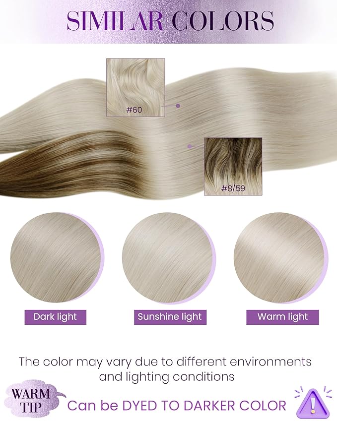 LaaVoo Nano Ring Hair Extensions Platinum Blonde Nano Bead Hair Extensions Human Hair Blonde 16IN 50s 50g