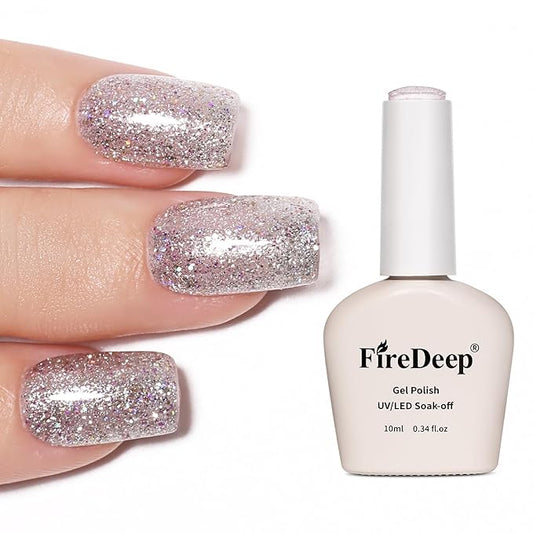 Silve Gel Polish Glitter Hema Free 0.34 OZ Same Color Same Top Cover Reflective Sparkle UV Polish Christmas Manicure Nail Art DIY