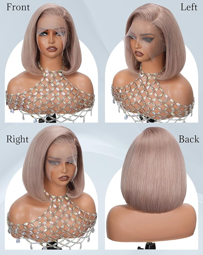 16 Inch Ash Blonde Bob Wig Human Hair 13x4 Straight Transparent Lace Frontal Wigs 180 Density Colored Bob Wig Pre Plucked With Baby Hair Ash Blonde Short Brazilian Human Hair Wigs For Women