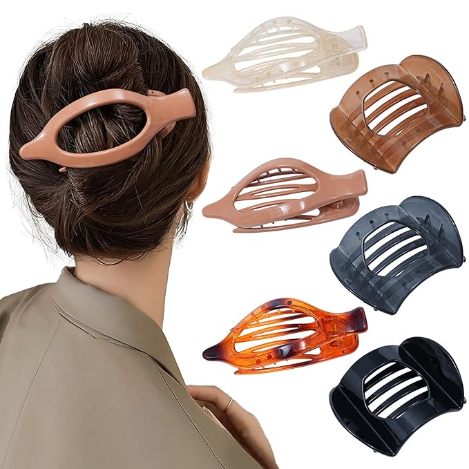 6 PCS French Flat Hair Clips for Women 2 Styles Large Matte Flat Claw Clips Strong Hold No-Slip French Hair Barrettes for Thick Thin Hair(Multicolor 5)
