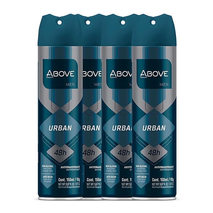 ABOVE 48 Hours Antiperspirant Deodorant, Urban, 4 Pc - Dry Spray Deodorant for Men - Citrus Scent - Antiperspirant Spray - No Stain - Cruelty-Free