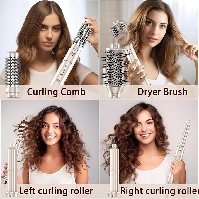 5 in 1 Blow Dryer Brush & Hot Air Styler–110,000 RPM High-Speed Hair Dryer with Auto Wrap Curlers & Ionic Technology, Hot Air Brush Wrap Fast Drying, Curling/Volumizing/Straightening - Gold