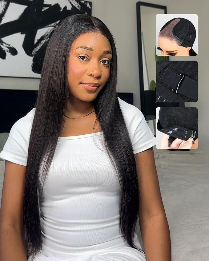 Wear and Go Glueless Wigs Human Hair Pre Plucked Pre Cut 6x6 Lace Front Wig Human Hair 220% Density Bleached Knots Straight Wig 20 Inch