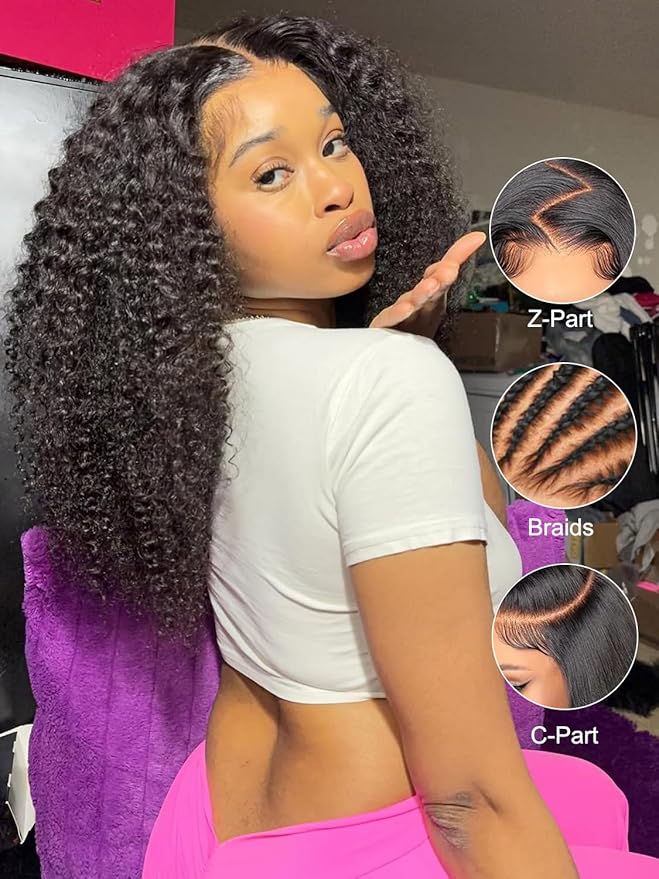 ORIGINAL QUEEN Kinky Curly Lace Front Wigs Human Hair 200 Density 13x6 Lace Frontal Wig Afro Curly Human Hair Wigs for Women Pre Plucked Pre Bleached Knots Natural Color 28Inch