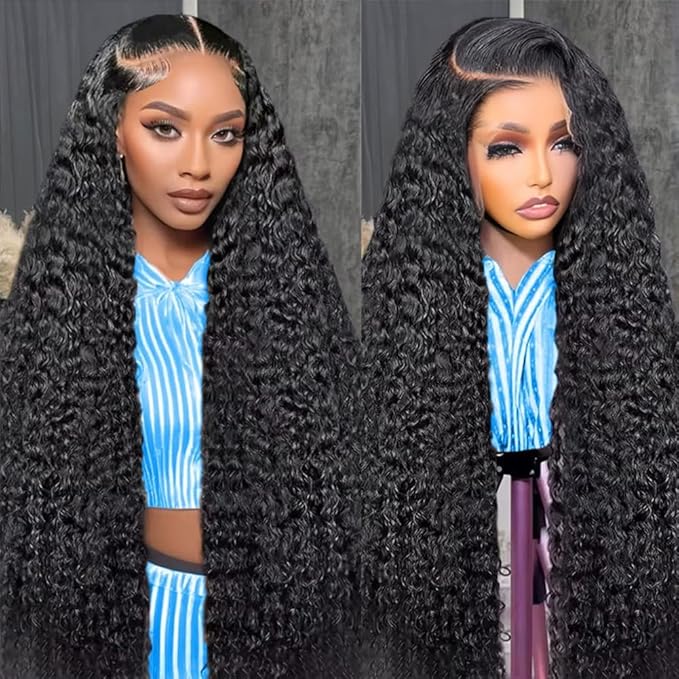 28 Inch Deep Wave Lace Front Wigs Human Hair 200 Density 13x6 HD Transparent Lace Front Wigs Human Hair Pre Plcked Curly Wig for Women Deep Wave Frontal Wigs Human Hair with Baby Hair