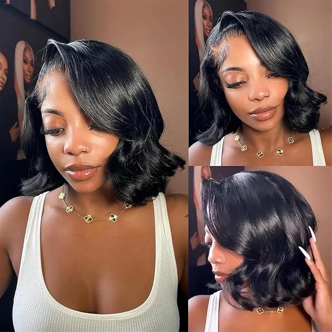5x5 Bob Wig Human Hair Glueless Wigs Human Hair Pre Plucked HD Lace Closure Wigs Human Hair 180% Density Short Body Wave Bob Wigs for Black Women 10 inch