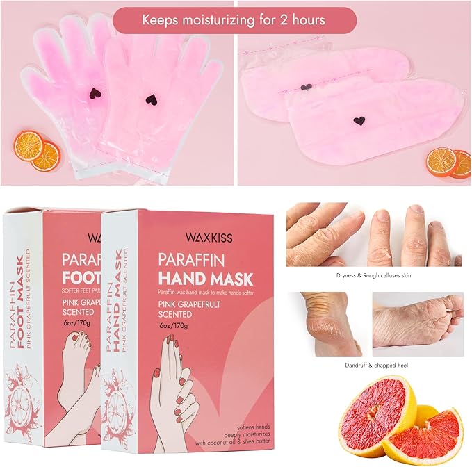 Paraffin Hand Mask & Paraffin Foot Mask, 1Pair Each, Moisturizing Gloves Soften Your Hands and feet in 10-Minute Hydration Softening (Red)