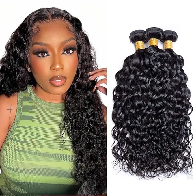 Wat and Wavy Bundles Human Hair 20 22 24 Inch Unprocessed Brazilian Virgin Hair for Women Remy Water Wave Hair Extensions Natural Black Double Weft 150g