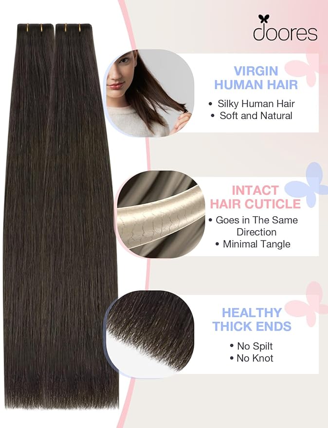DOORES Invisi Edge Tape in Human Hair Extensions, Mocha Brown 10 Injection Tapeins with 10 Injection Tapeins 50g 22 Inch, Injected Tape in Extensions Virgin Human Hair