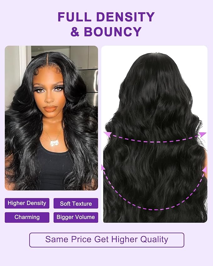 9x6 SKINLIKE Real HD Lace Closure Wig, Body Wave 180% Density 0.10mm Ultra-thin Swiss Lace Pre-plucked Bleached Small Knots With Baby Hair Glueless wigs Human Hair 24 Inch