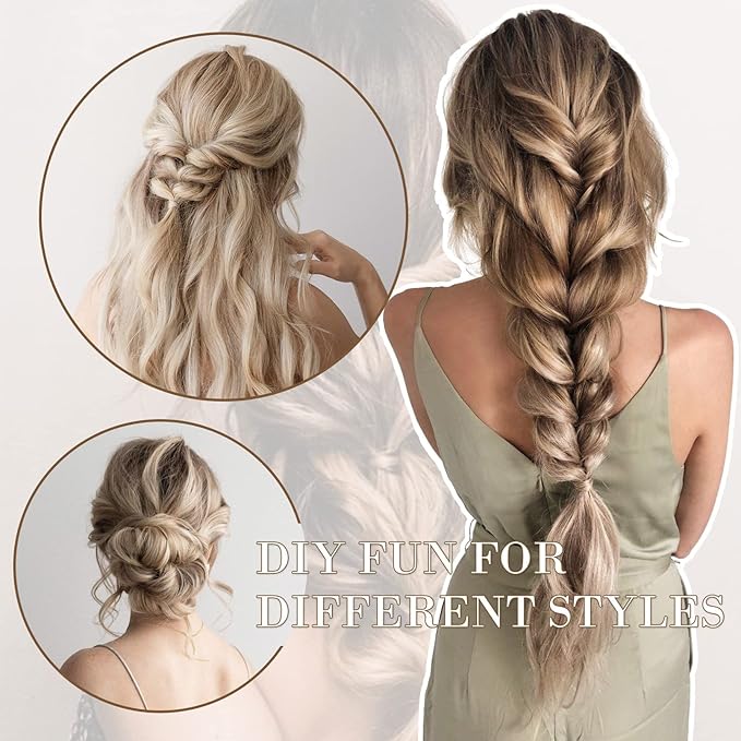 REECHO Hair Extensions, 4PCS Clip in Hair Extensions HE001 Natural Soft Synthetic Hairpieces for Women (20 Inch-200 Gram (Pack of 4), Dark Blonde with Light Blonde Highlights)