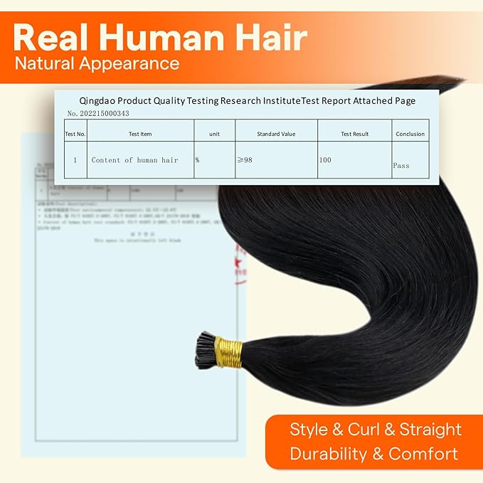Full Shine I Tip Hair Extensions Human Hair Color 1 Jet Black 16 Inch 40 Grams Itip Human Hair Extensions Natural Remy Hair for Women Cold Fusion Prebonded Extensions