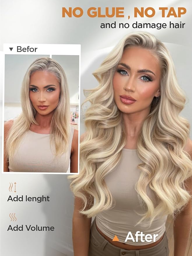 Twin Tab Butterfly Genius Weft Human Hair Extensions Simulated Scalp Latest Double Invisible Real 100% Remy Human Hair Weft with Micro Bead 100g 7ps 18 Inch Strawberry Highlight Blonde