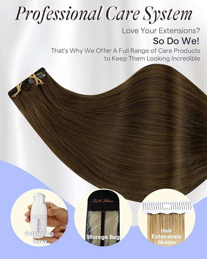 Full Shine Extensions for Women Real Hair 135 G Clip in Hair Extensions Human Hair for Adding Volume for Party 16 Inch 7 Pcs