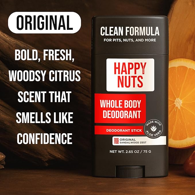 Happy Nuts Whole Body Deodorant for Men - Full Body Odor Control - Ideal for Perfect for Pits, Groin, and More - Powerful & Effective Men's Deodorant (2.65 Ounce (Pack of 1), Original)