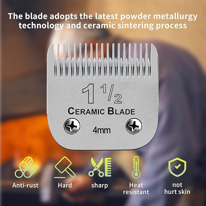 2 Packs Professional Detachable Replacement Ceramic Blades Size 1-1/2,Cut Length 5/32-Inch 4mm,compatible with Andis AGC,BDC,BGC,MBG Series/oster Classic 76/Star-Teq/Power-Teq/A5 Clipper