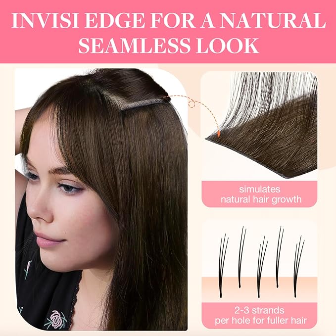 GOO GOO Invisi Edge Clip in Hair Extensions, 18inch 50g 4Pcs, Injected Seamless PU Clip in Hair Extensions, Virgin Real Human Hair, #4/27/4 Balayage Chocolate Brown to Caramel Blonde