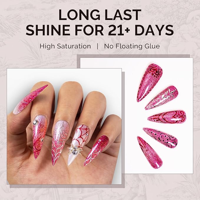 MelodySusie Neon Pink Glitter Gel Nail Polish,Red 0.5fl oz Soak Off UV LED Pink Diamond Glitter Gel Polish Gift for Women Nail Art Manicure Salon DIY Nail Design Decoration at Home-1743
