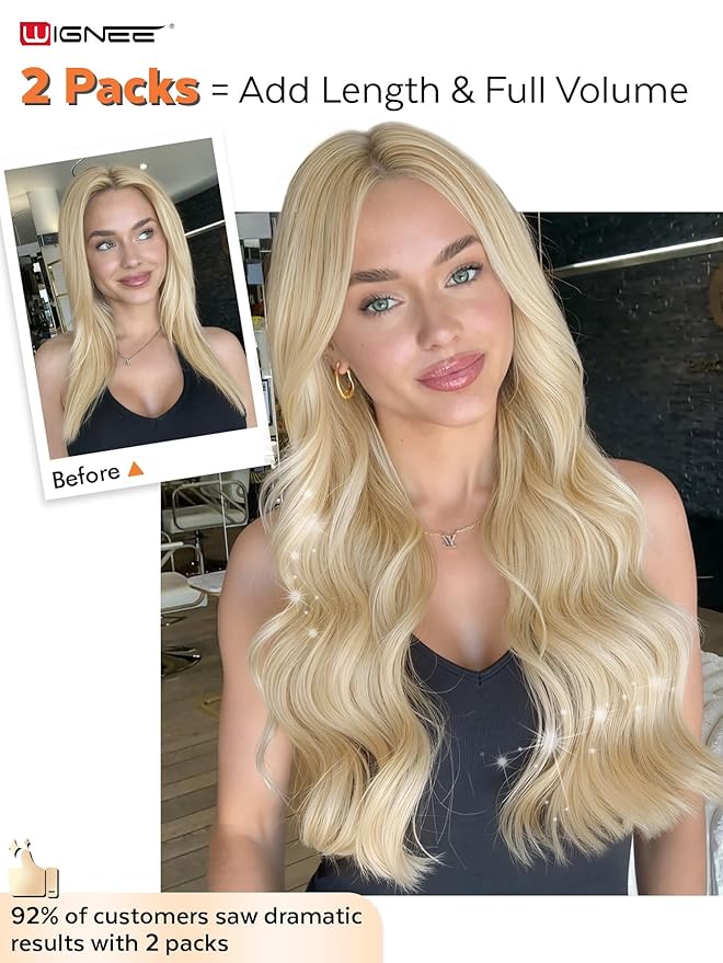 WIGNEE Genius Double Butterfly Human Hair Extensions Invisible 18 Inch Blonde Hair Extensions Real Human Hair 5 PCS 100g Seamless Micro Beads Human Hair Extensions Glueless for white women(60A)
