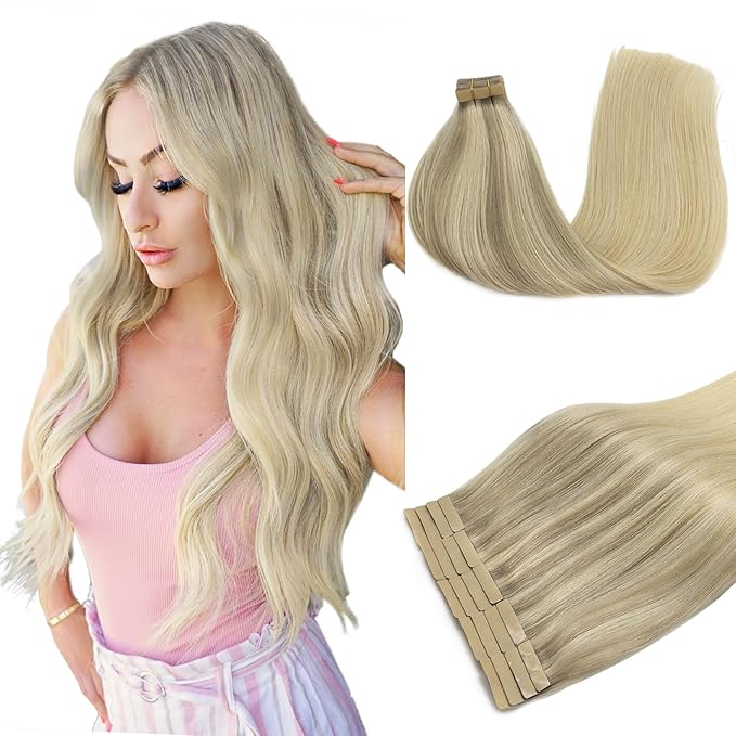 DOORES Hair Extensions Tape in, Balayage Ash Blonde to Golden Blonde and Platinum Blonde 60g 20pcs 26 Inch, Tape in Human Hair Extensions Real Hair Extensions Straight Hair