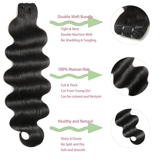 Human Hair Bundles 12A Body Wave 100% Unprocessed Brazilian Virgin Hair Extensions 4 Bundles Human Hair 22 24 26 28 Inch Natural Black Bundles Human Hair Weave for Women