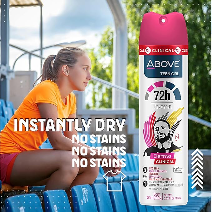ABOVE 72H Whole Body Spray Deodorant for Women – Neymar Jr Teen Girl – Aluminum Free Antiperspirant Deodorant Spray – Long-Lasting Protection, No Stains, Vegan, Cruelty-Free, Rose & Musk Scent