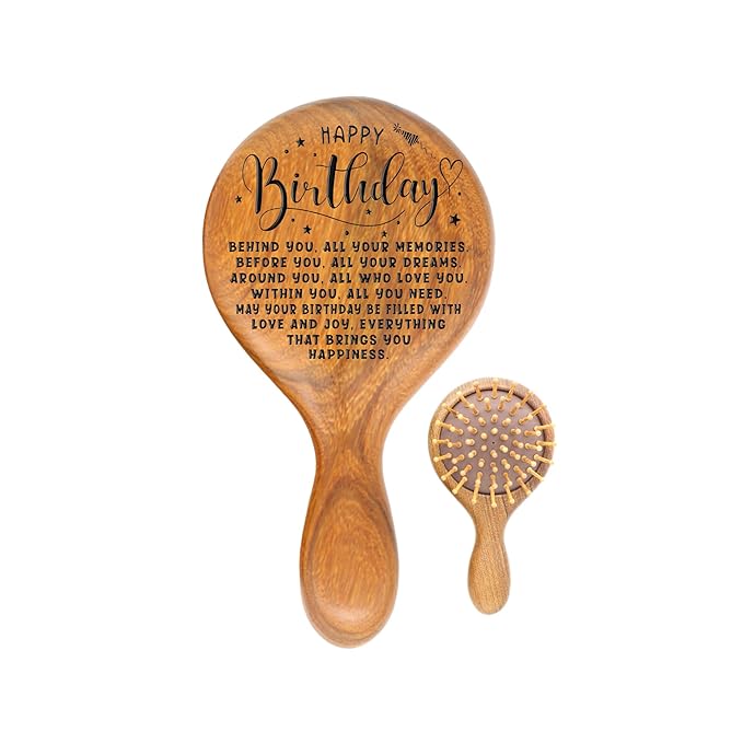 TOBOHU Engraved Wooden Hairbrush for Women,Happy Birthday Gifts - Best Friendship Gifts, Unique Gift for Mom Dad Grandma Wife Bestie BFF Coworker Classmate