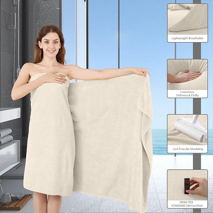 8 Piece Bathroom Towel Set |2 Oversized Bath Towels,2 Hand Towels,4 Washcloths| 600GSM Soft Large Bath Sheet Luxury Premium Microfibers Towel Highly Absorbent Quick Dry Hotel Towel Collection,Beige