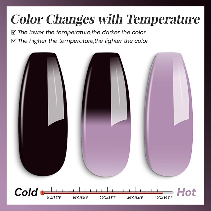 YTD Likomey Color Changing Gel Nail Polish 2 Pcs Set,15ml Grayish Purple to Black Pure Color and Brocade Glitter Kit,Fall Winter Thermal Ombre Change Colors Manicure UV Varnish,2 Pcs 15ml,WB2-05