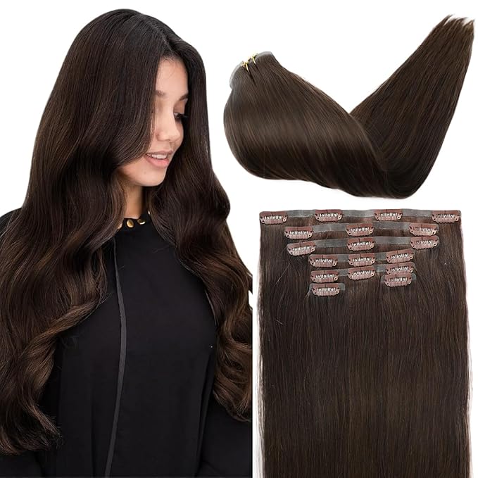 Seamless Clip in Hair Extensions Real Human Hair For Women 125g 20 Inch Medium Brown Invisible PU Skin Weft Remy Human Hair Extensions clip ins 7Pcs 18 Clips